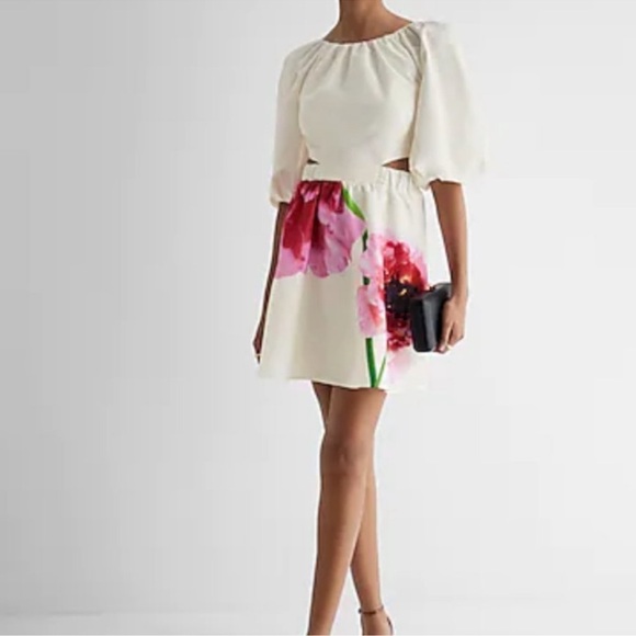Express Dresses & Skirts - NWT Floral Puff Sleeve Cutout Mini Dress